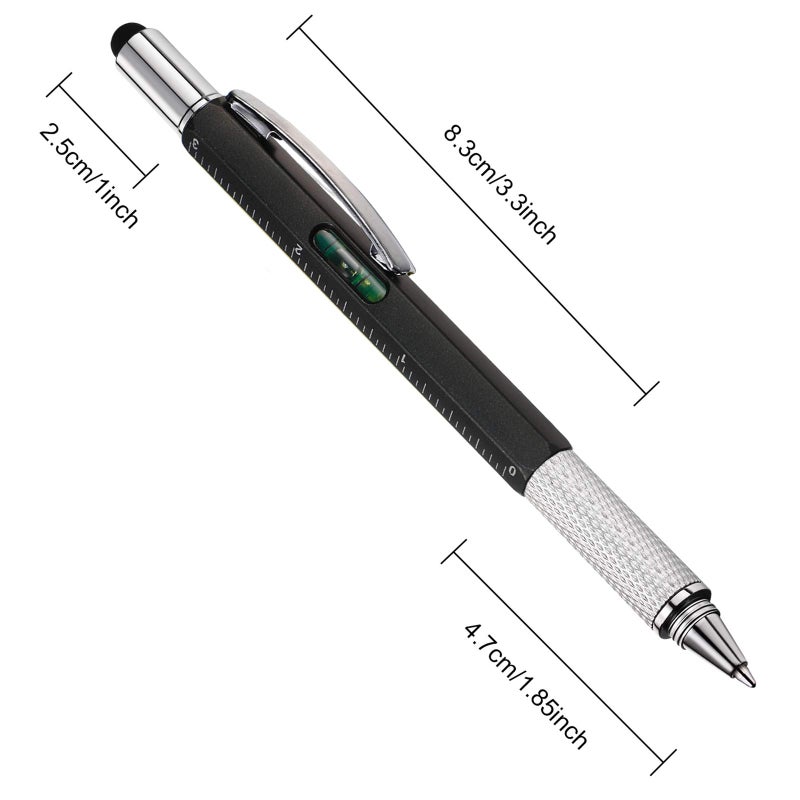 Zhanmai 4 Pcs Gift Pen for Men 6 in 1 Multitool Pen with Ruler Level Refills Screwdriver Stylus Cool Gadgets Tool for Dad Friend Husband Birthday Anniversary Christmas Graduation Gift(Black) - Image 2
